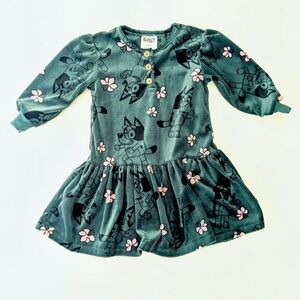 ⚡Toddler Girls' Bluey Velour Dress - Teal Blue